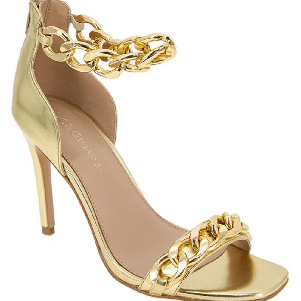BCBG Gold Cuban Link Heels